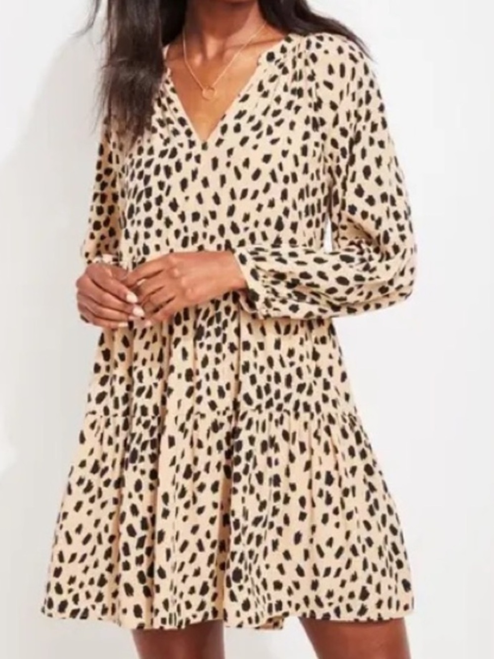 Vineyard vines Beige and Black leopard Printed V-Neck Tiered Dress